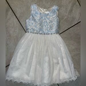 Girls Blue and White Lace Bodice Party Dress